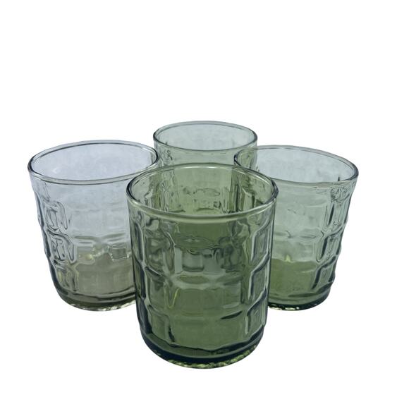 Libbey Amber Glass Short Drinking Cups Set Mid Century Avocado Green Set Of 4 - Picture 1 of 8